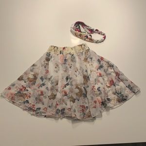 White Floral Skirt With Headband